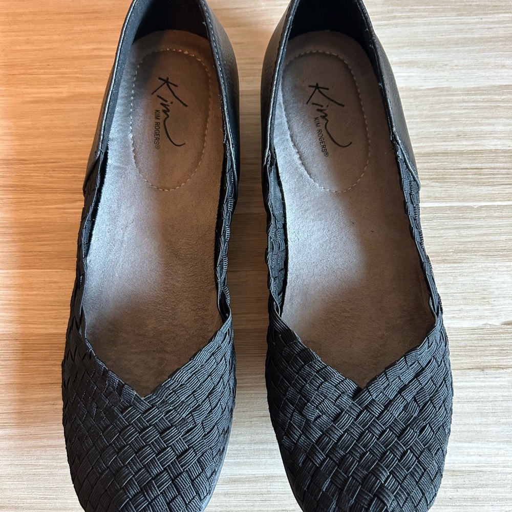 EUC Kim Rogers Adabella Black Woven Memory Foam Ballet Flats